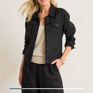 Tommy Bahama Women's Black Linen Fringe Denim Jacket